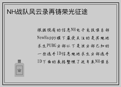 NH战队风云录再铸荣光征途