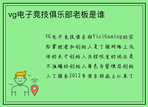 vg电子竞技俱乐部老板是谁