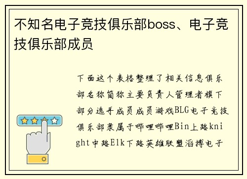 不知名电子竞技俱乐部boss、电子竞技俱乐部成员